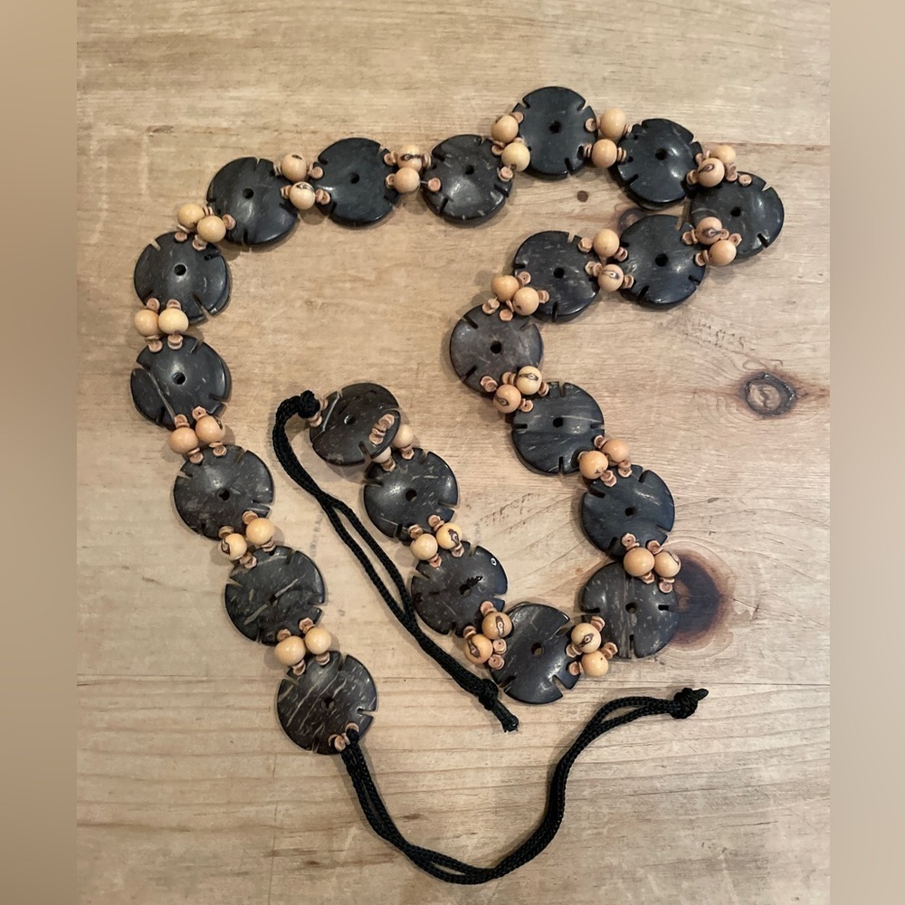 Women’s brown wood beaded tie belt Bohemian Beach festival coachella L/XL